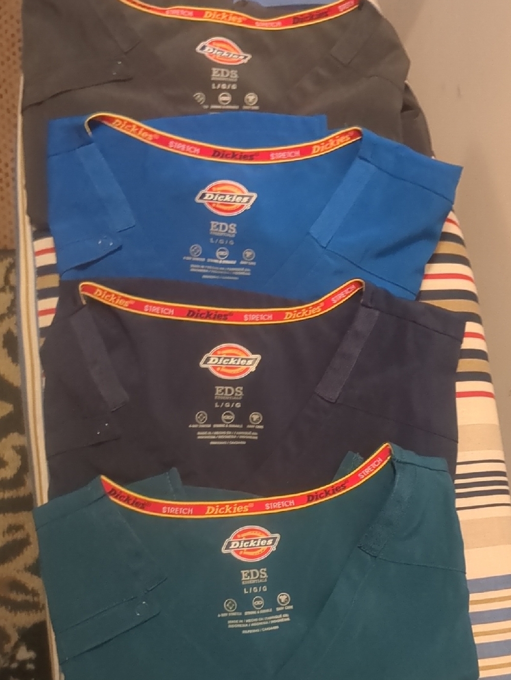 Never Worn!! 7 Pcs Stretch Dickies V-Neck Scrubs in Blue, Navy, Teal & Charcoal